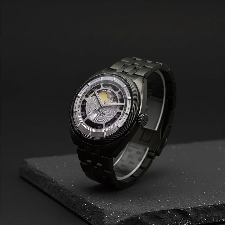 Titan Stellar Cupola Skeleton Automatic 45.5mm Silver Open-Heart Dial Sapphire Crystal Gunmetal Bracelet Men&