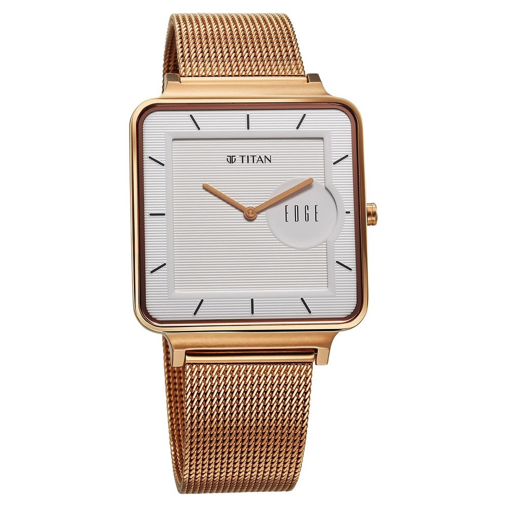 Titan Edge Quad 38mm White Dial Square Case Sapphire Crystal Rose Gold Stainless Steel Bracelet Men&