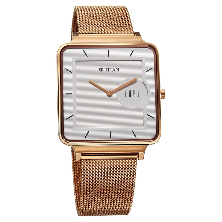 Titan Edge Quad 38mm White Dial Square Case Sapphire Crystal Rose Gold Stainless Steel Bracelet Men&