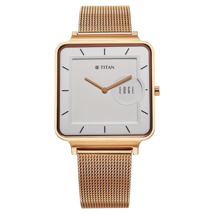 Titan Edge Quad 38mm White Dial Square Case Sapphire Crystal Rose Gold Stainless Steel Bracelet Men&