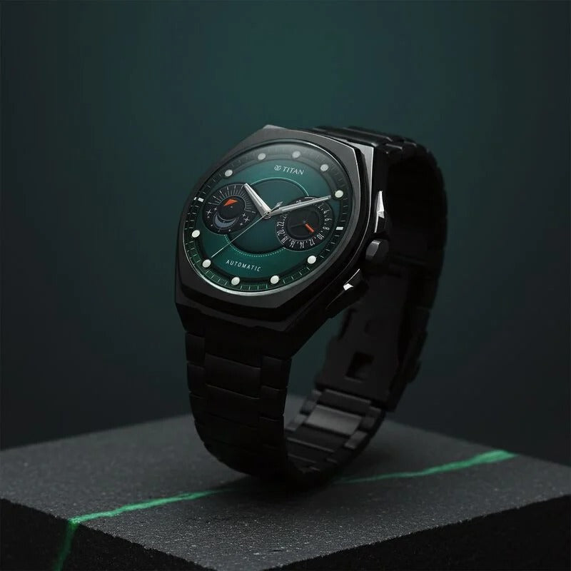 Titan Stellar Aurora Caelum Automatic 49.6mm Green Dial Sun-Moon Phase Sapphire Crystal Grade 5 Titanium Bracelet Men&