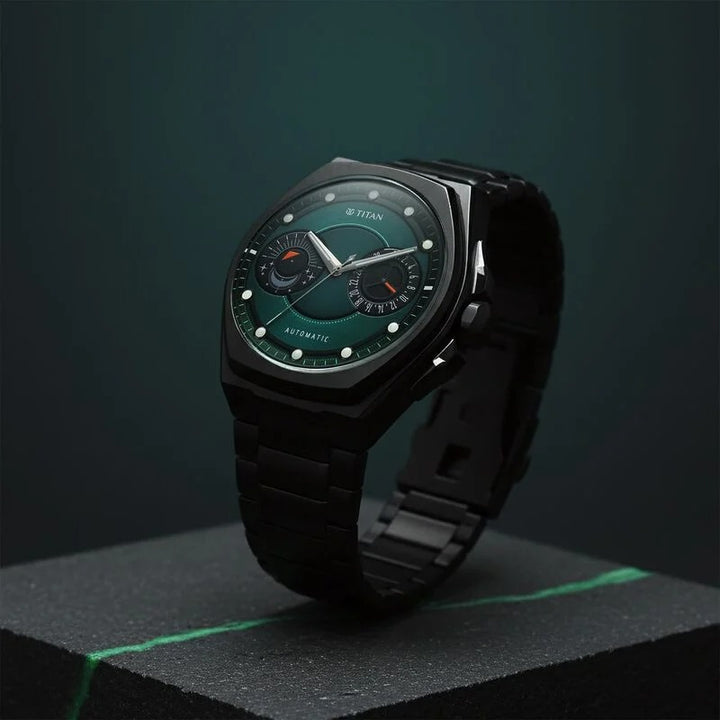 Titan Stellar Aurora Caelum Automatic 49.6mm Green Dial Sun-Moon Phase Sapphire Crystal Grade 5 Titanium Bracelet Men&
