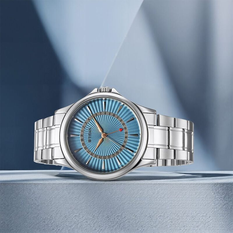 Titan Karishma 49mm Blue Dial Date Stainless Steel Bracelet Men&