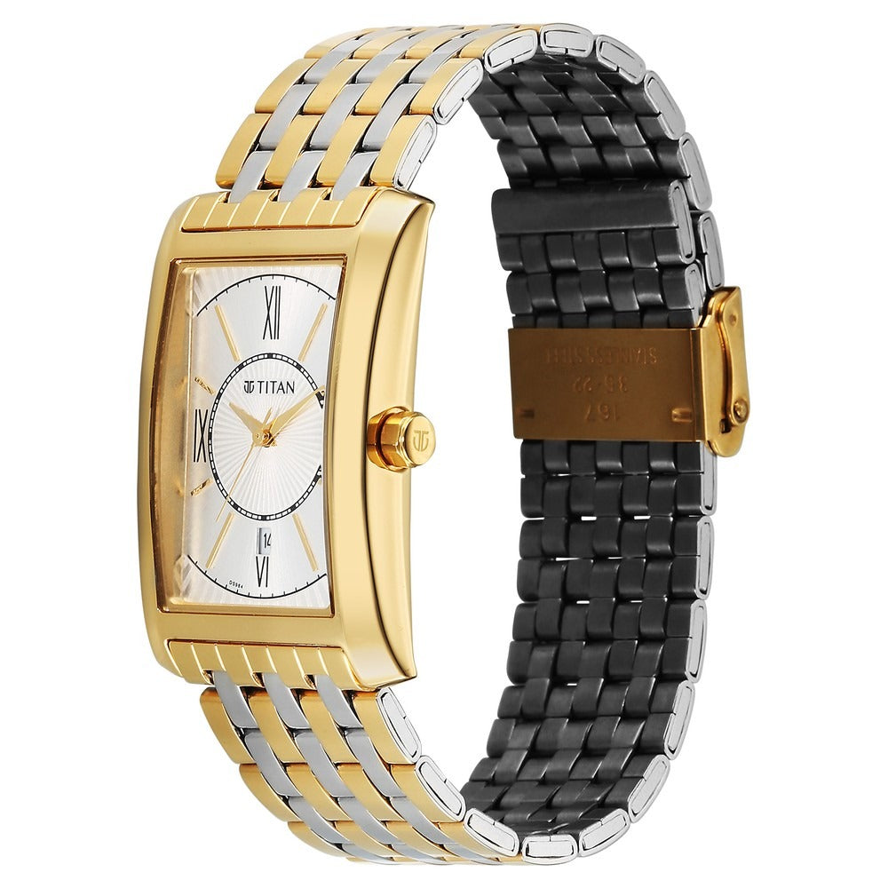 Titan Regalia Allure 40mm Silver Roman Numeral Dial Date Dual-Tone Stainless Steel Bracelet Men&