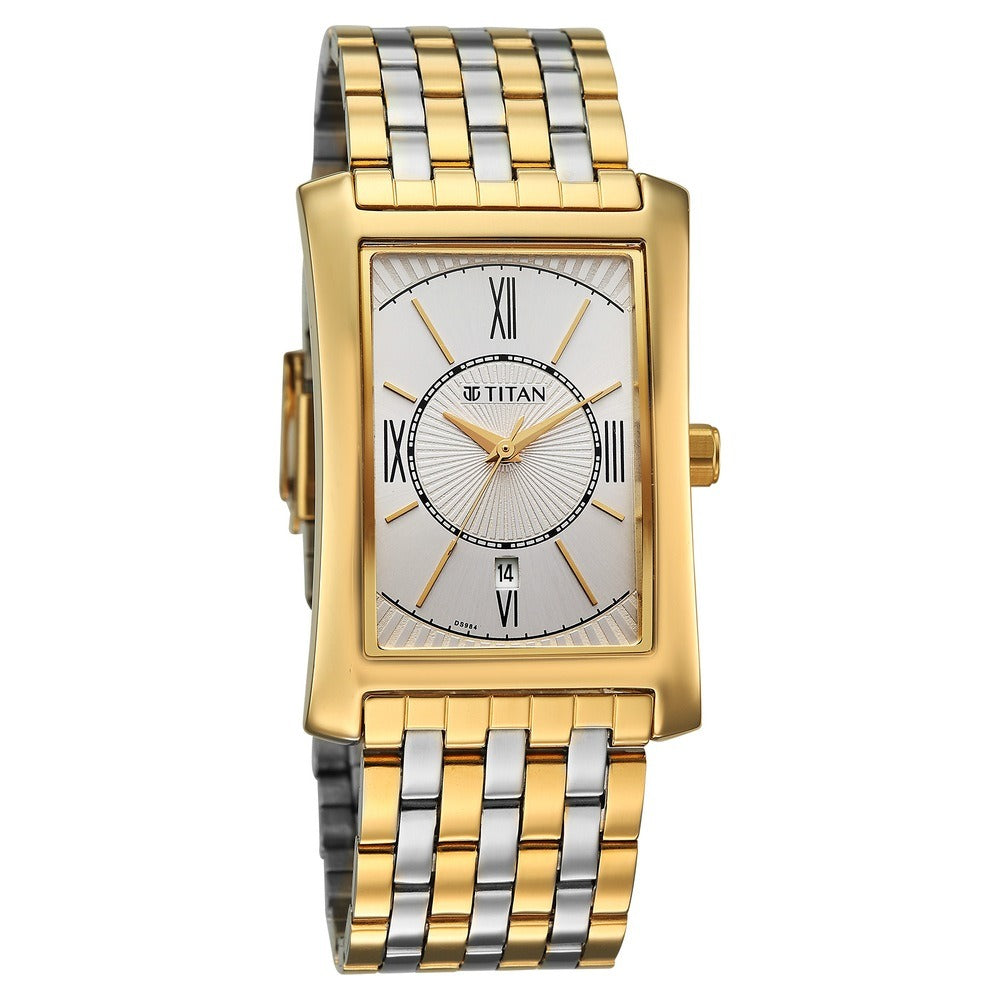 Titan Regalia Allure 40mm Silver Roman Numeral Dial Date Dual-Tone Stainless Steel Bracelet Men&