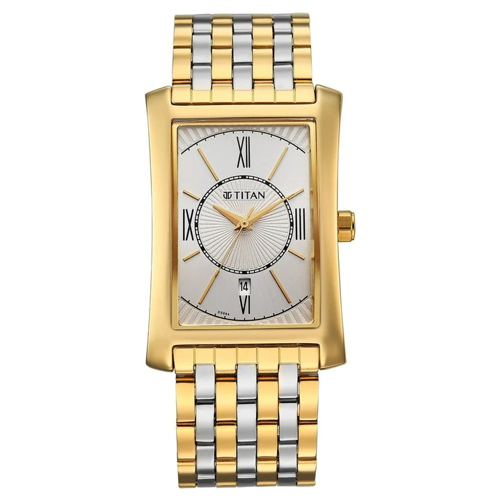 Titan Regalia Allure 40mm Silver Roman Numeral Dial Date Dual-Tone Stainless Steel Bracelet Men&