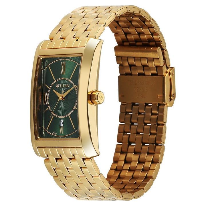 Titan Regalia Allure 40mm Green Roman Numeral Dial Date Yellow Gold Stainless Steel Bracelet Men&
