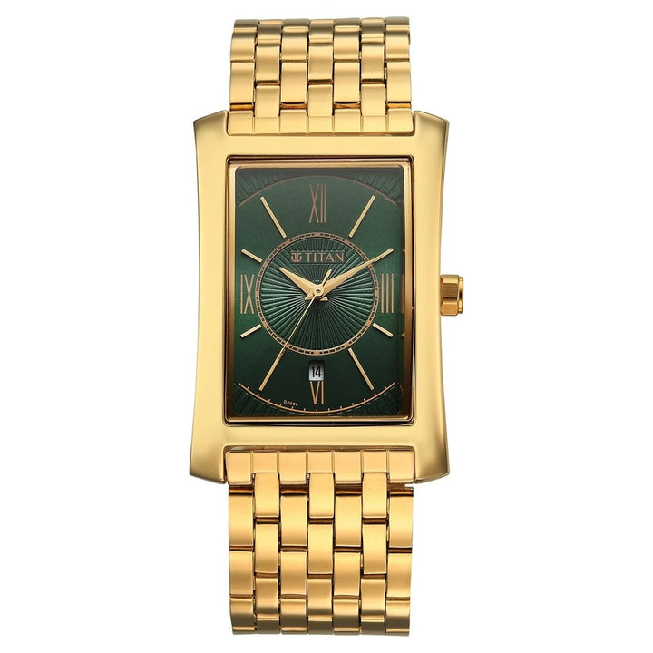 Titan Regalia Allure 40mm Green Roman Numeral Dial Date Yellow Gold Stainless Steel Bracelet Men&