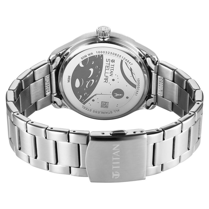 Titan Stellar Dual Moonphase 43mm Blue Dial Mineral Crystal Stainless Steel Bracelet Men&