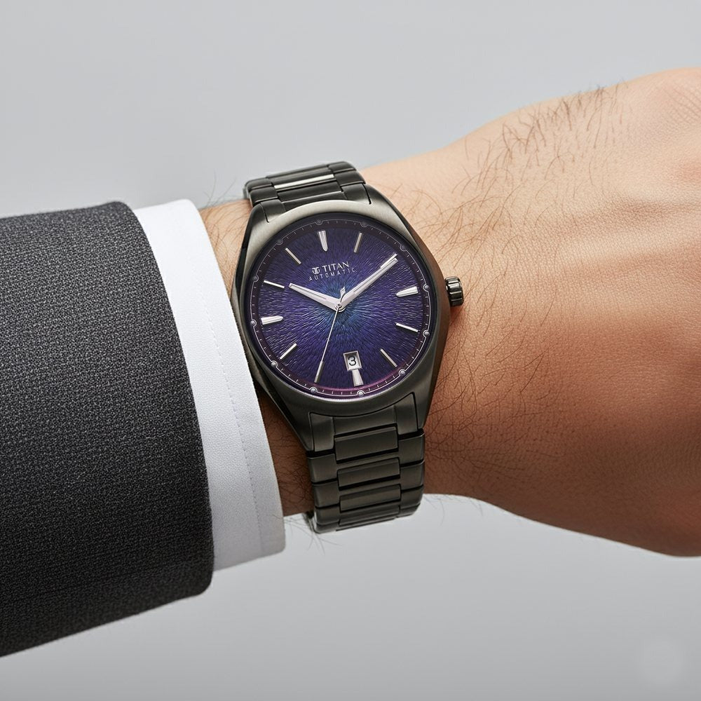 Titan Stellar Starlight Automatic 41.8mm Violet Dial Gunmetal Stainless Steel Bracelet Men&