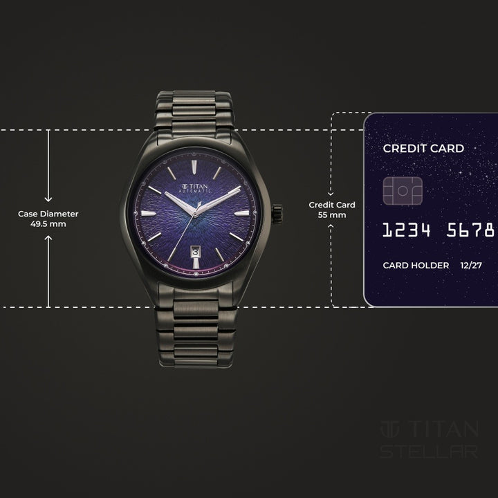 Titan Stellar Starlight Automatic 41.8mm Violet Dial Gunmetal Stainless Steel Bracelet Men&