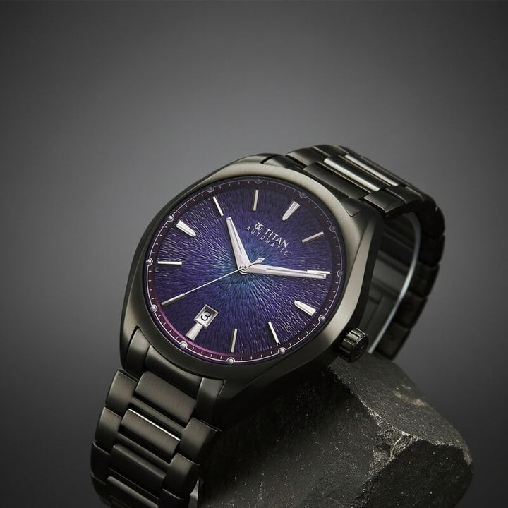 Titan Stellar Starlight Automatic 41.8mm Violet Dial Gunmetal Stainless Steel Bracelet Men&
