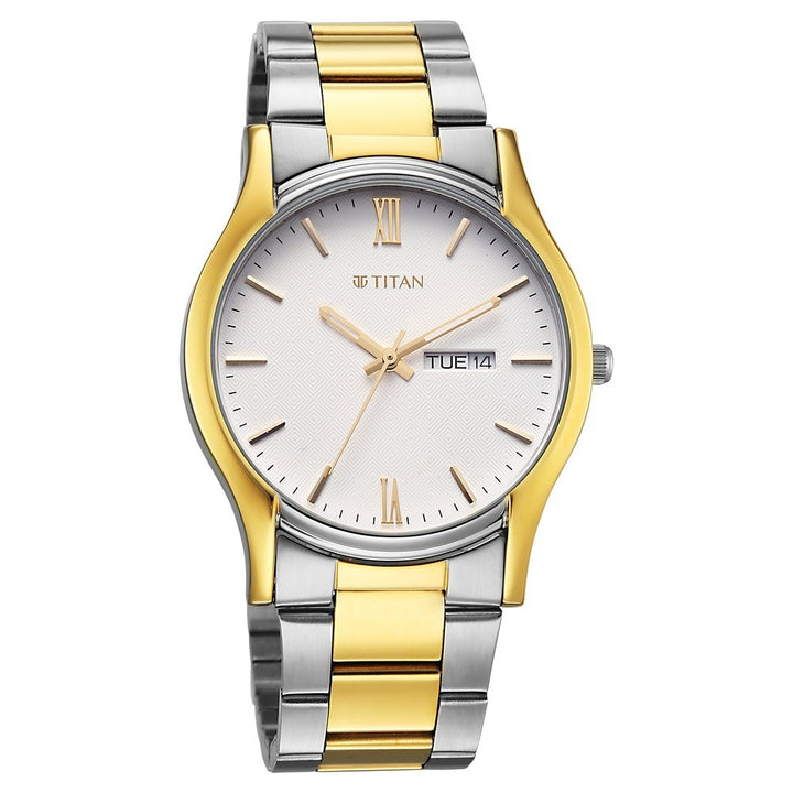 Titan Karishma Regal Classic 40mm Silver Dial Day Date Dual-Tone Stainless Steel Bracelet Men&