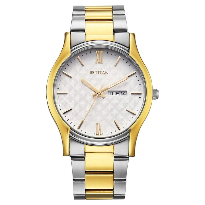 Titan Karishma Regal Classic 40mm Silver Dial Day Date Dual-Tone Stainless Steel Bracelet Men&