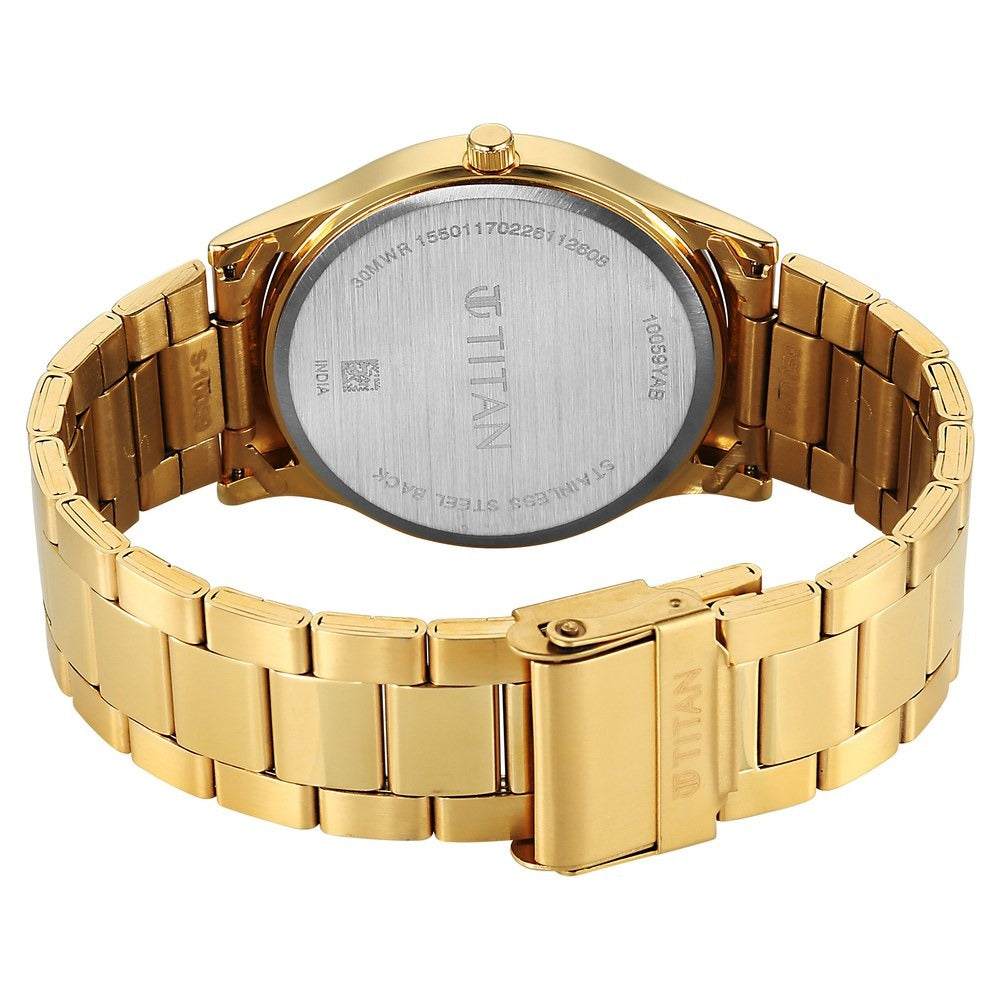 Titan Karishma Regal Classic 40mm Black Dial Day Date Gold Stainless Steel Bracelet Men&