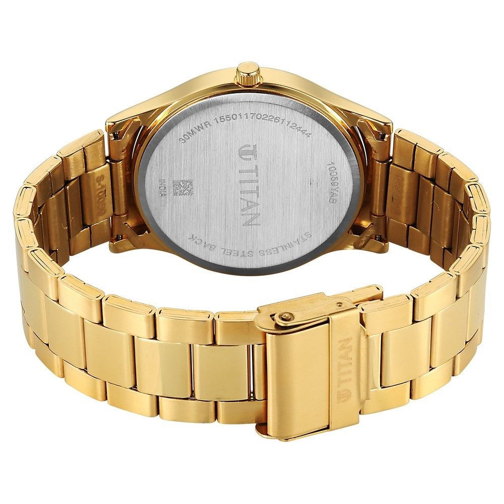 Titan Karishma Regal Classic 40mm Green Dial Day Date Gold Stainless Steel Bracelet Men&