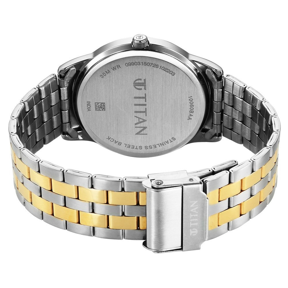 Titan Karishma Festive 42mm Silver Roman Numeral Dial Date Dual-Tone Stainless Steel Bracelet Men&