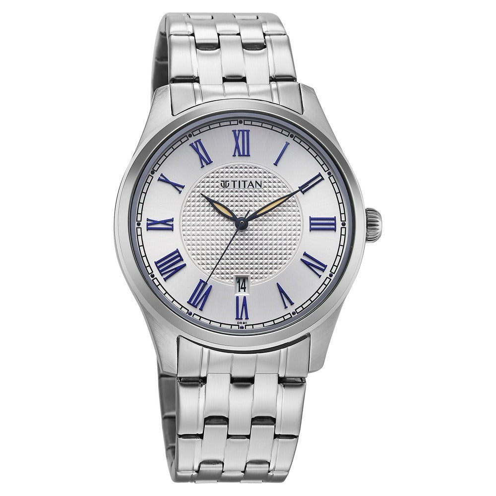 Titan Neo Roman 42mm Silver Dial Roman Numerals Date Stainless Steel Bracelet Men&