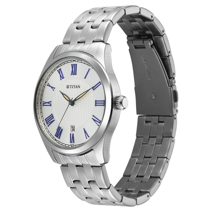 Titan Neo Roman 42mm Silver Dial Roman Numerals Date Stainless Steel Bracelet Men&
