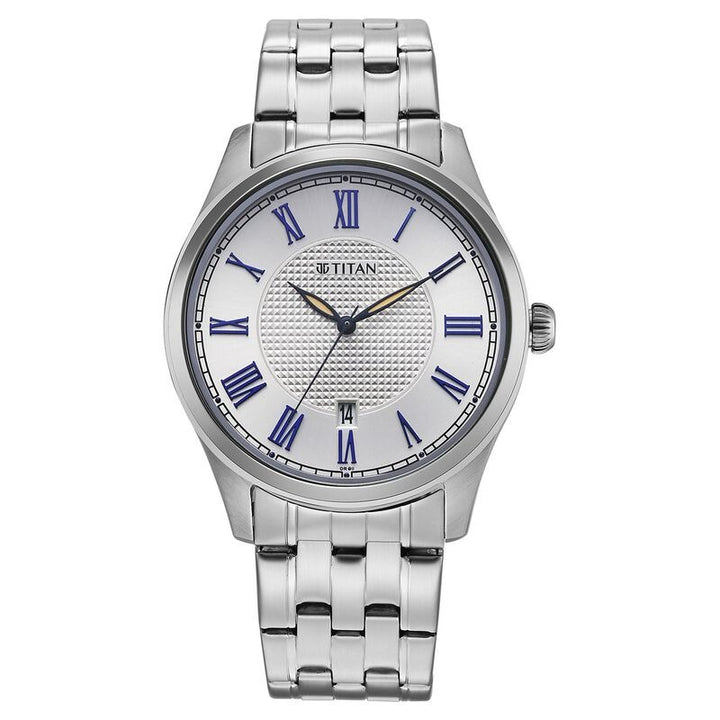 Titan Neo Roman 42mm Silver Dial Roman Numerals Date Stainless Steel Bracelet Men&