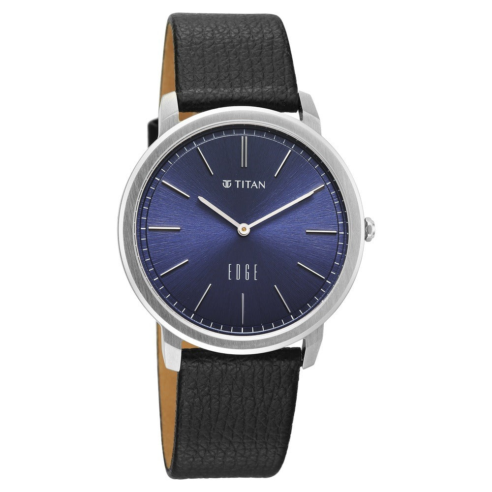 Titan Edge Meister 40mm Blue Dial Sapphire Crystal Black Leather Strap Ultra Slim Men&