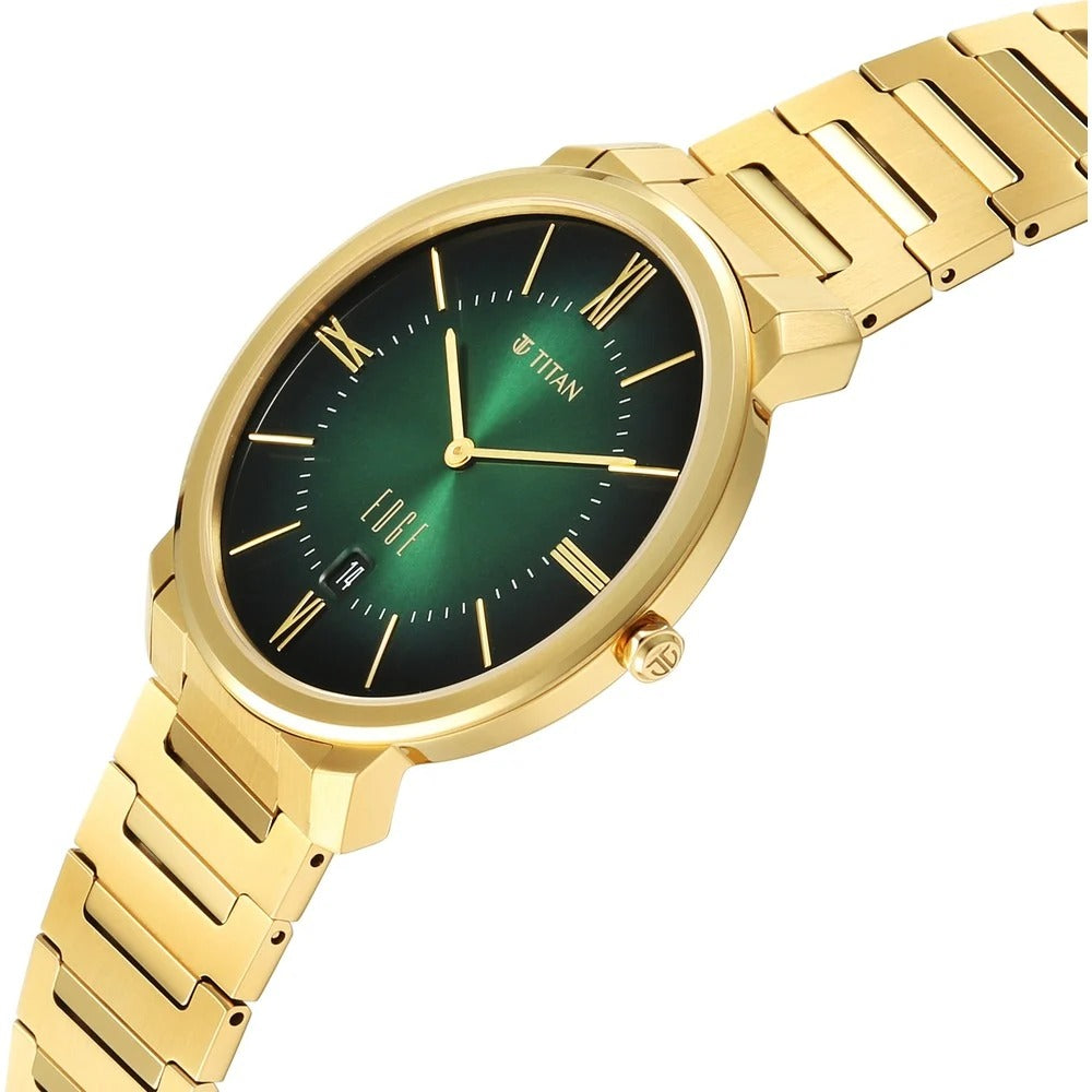 Titan Edge Meister 40mm Green Dial Sapphire Crystal Gold Stainless Steel Bracelet Ultra Slim Men&