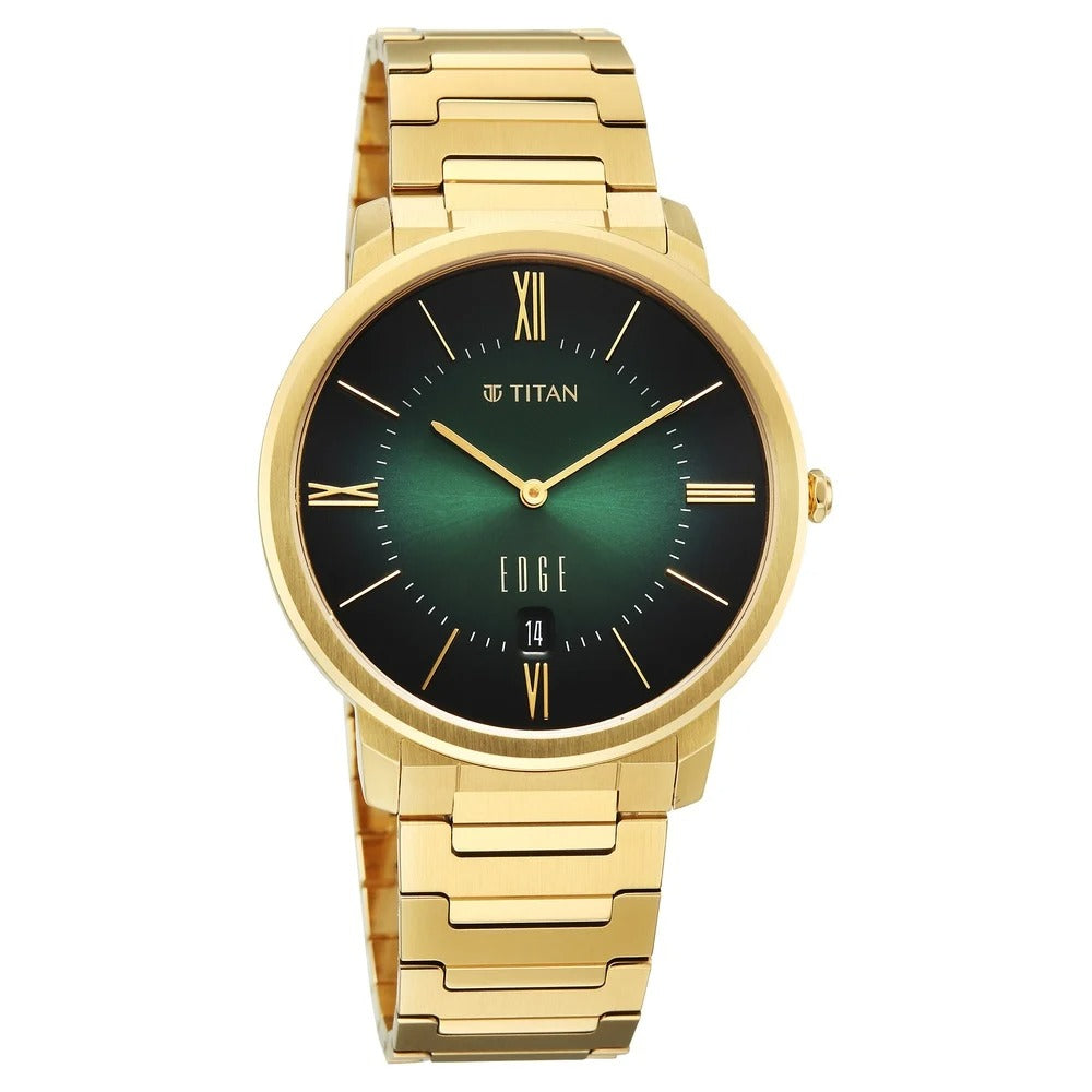 Titan Edge Meister 40mm Green Dial Sapphire Crystal Gold Stainless Steel Bracelet Ultra Slim Men&