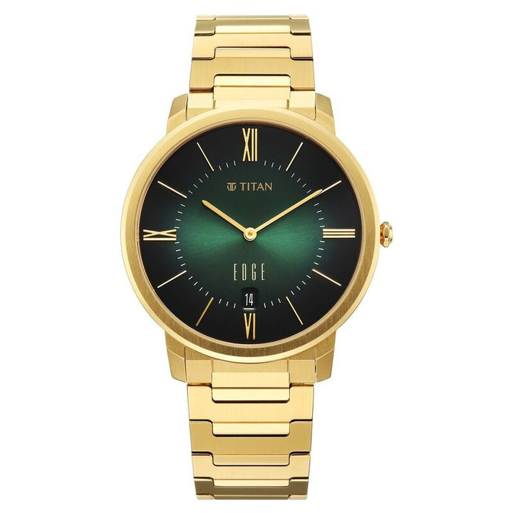 Titan Edge Meister 40mm Green Dial Sapphire Crystal Gold Stainless Steel Bracelet Ultra Slim Men&