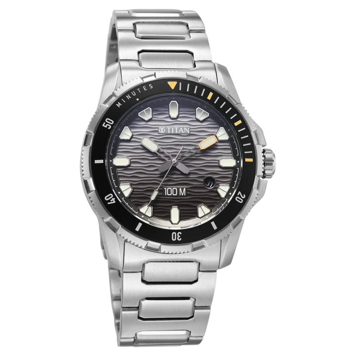 Titan Zero Hour Diver 100m 41mm Black Dial Rotating Bezel Stainless Steel Bracelet Men&