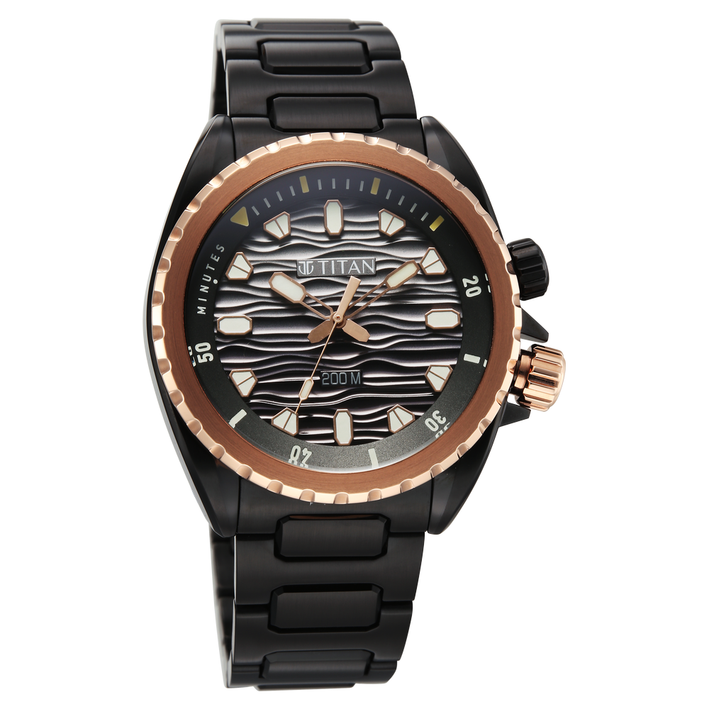 Titan Zero Hour Diver 200m 42mm Black Dial Internal Rotating Bezel Stainless Steel Bracelet Men&