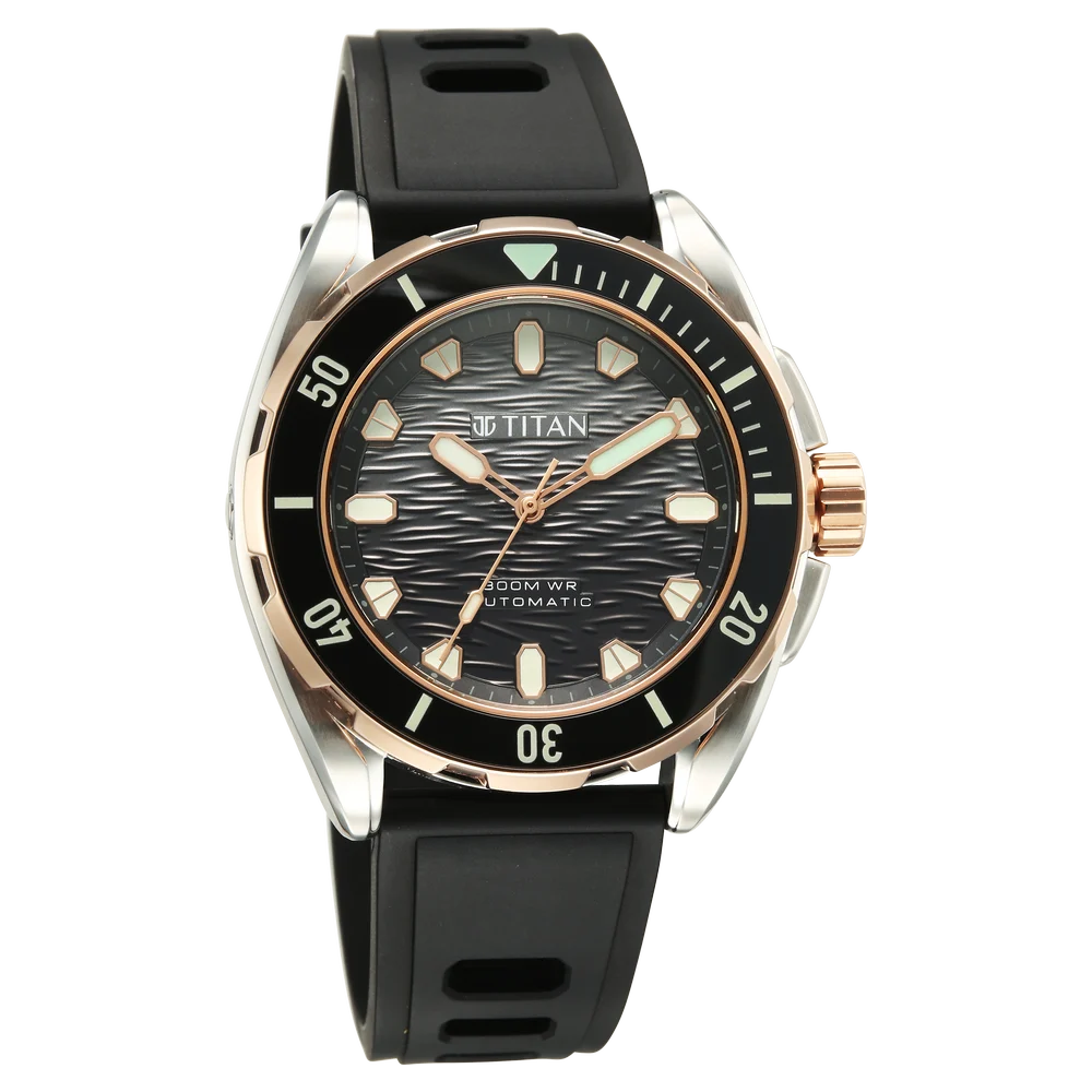 Titan Zero Hour Diver 300m Automatic 44mm Black Dial Ceramic Bezel Sapphire Crystal Silver Stainless Steel Bracelet Men&