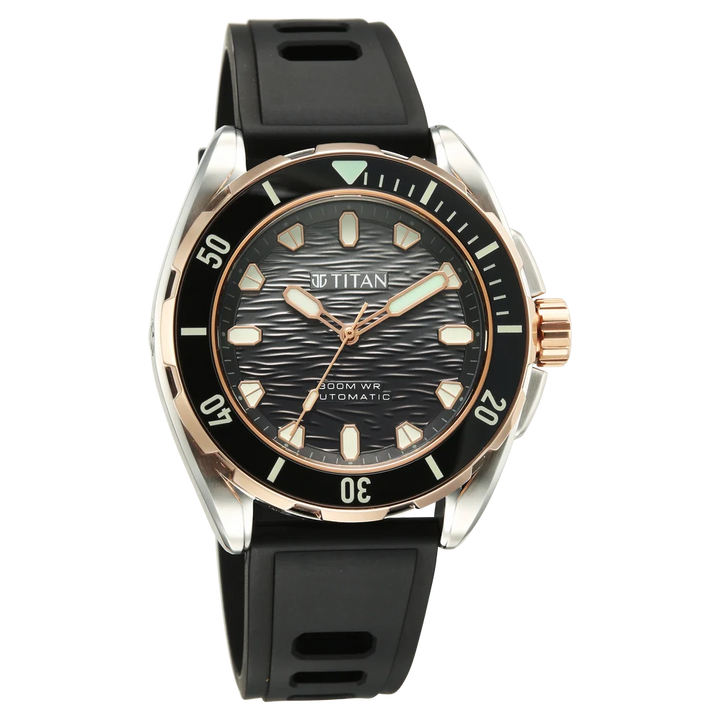 Titan Zero Hour Diver 300m Automatic 44mm Black Dial Ceramic Bezel Sapphire Crystal Silver Stainless Steel Bracelet Men&