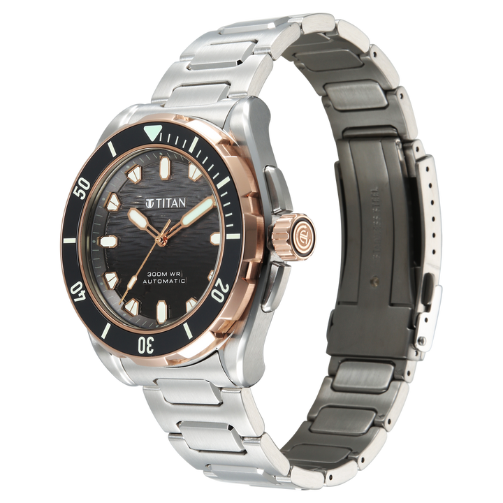 Titan Zero Hour Diver 300m Automatic 44mm Black Dial Ceramic Bezel Sapphire Crystal Silver Stainless Steel Bracelet Men&