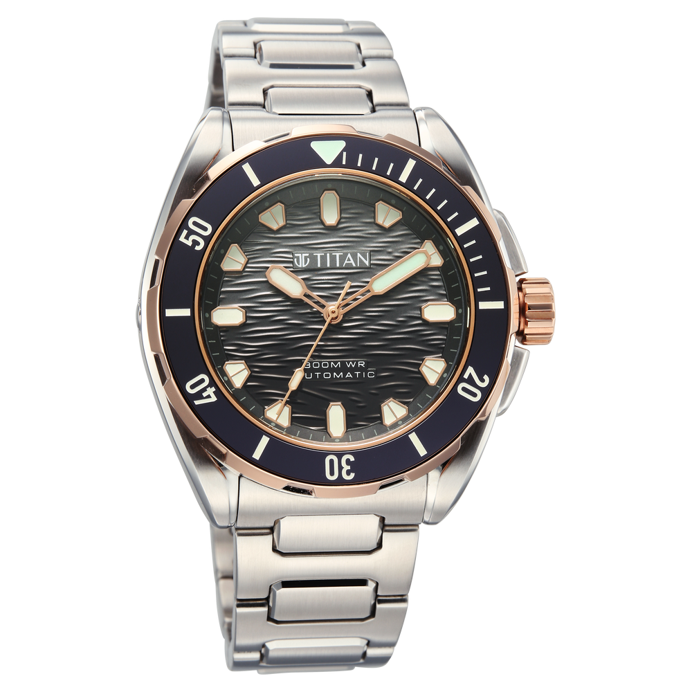 Titan Zero Hour Diver 300m Automatic 44mm Black Dial Ceramic Bezel Sapphire Crystal Silver Stainless Steel Bracelet Men&