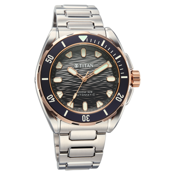 Titan Zero Hour Diver 300m Automatic 44mm Black Dial Ceramic Bezel Sapphire Crystal Silver Stainless Steel Bracelet Men&