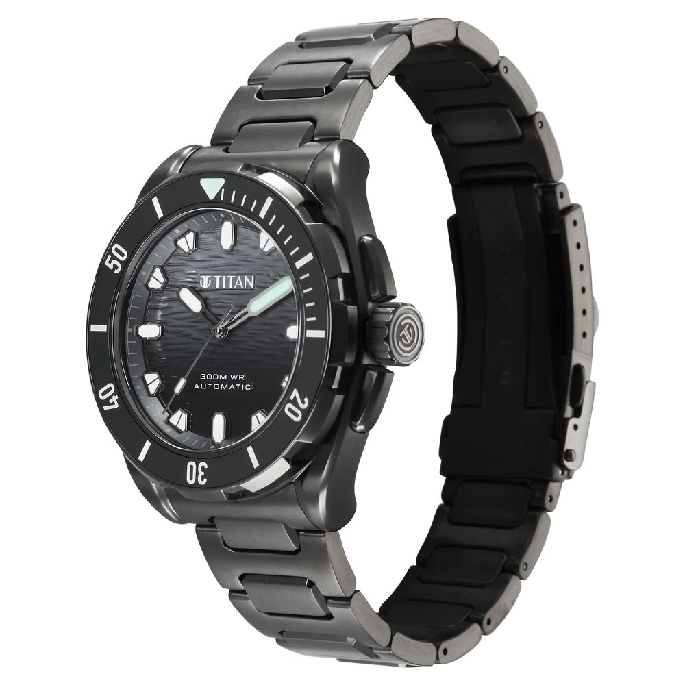 Titan Zero Hour Diver 300m Automatic 44mm Black Dial Ceramic Bezel Sapphire Crystal Black Stainless Steel Bracelet Men&