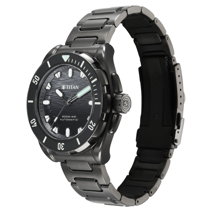 Titan Zero Hour Diver 300m Automatic 44mm Black Dial Ceramic Bezel Sapphire Crystal Black Stainless Steel Bracelet Men&