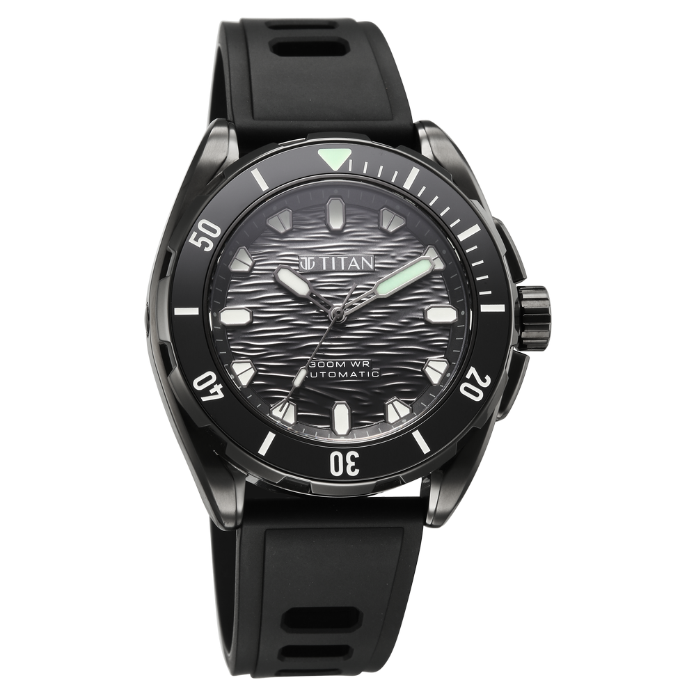 Titan Zero Hour Diver 300m Automatic 44mm Black Dial Ceramic Bezel Sapphire Crystal Black Stainless Steel Bracelet Men&