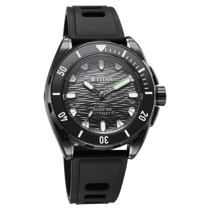 Titan Zero Hour Diver 300m Automatic 44mm Black Dial Ceramic Bezel Sapphire Crystal Black Stainless Steel Bracelet Men&