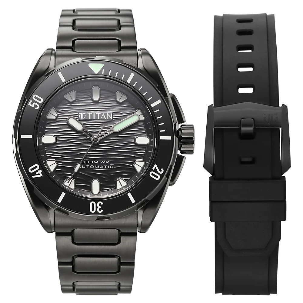 Titan Zero Hour Diver 300m Automatic 44mm Black Dial Ceramic Bezel Sapphire Crystal Black Stainless Steel Bracelet Men&