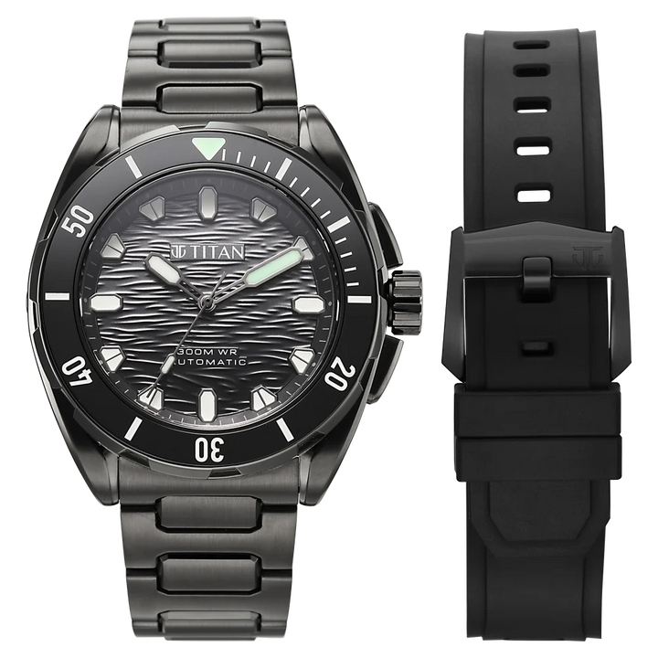 Titan Zero Hour Diver 300m Automatic 44mm Black Dial Ceramic Bezel Sapphire Crystal Black Stainless Steel Bracelet Men&