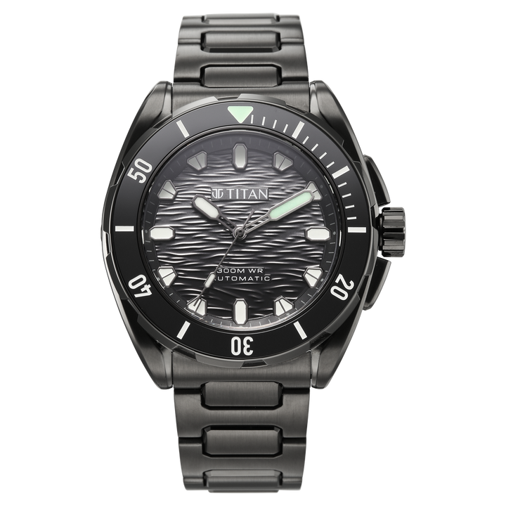 Titan Zero Hour Diver 300m Automatic 44mm Black Dial Ceramic Bezel Sapphire Crystal Black Stainless Steel Bracelet Men&