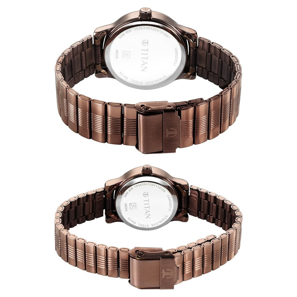 Titan Bandhan Couple Gift Set 38.6mm Brown Dial Date Stainless Steel Bracelet 15802490QM01