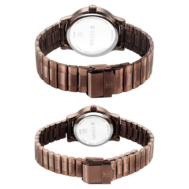 Titan Bandhan Couple Gift Set 38.6mm Brown Dial Date Stainless Steel Bracelet 15802490QM01
