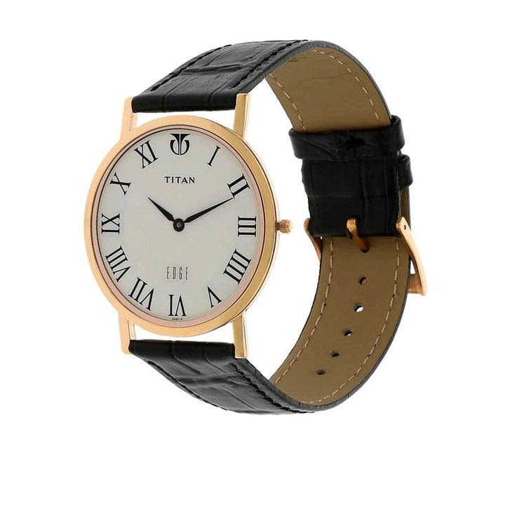 Titan Edge Ultra Slim 37.3mm White Dial Sapphire Crystal Black Leather Strap Men&