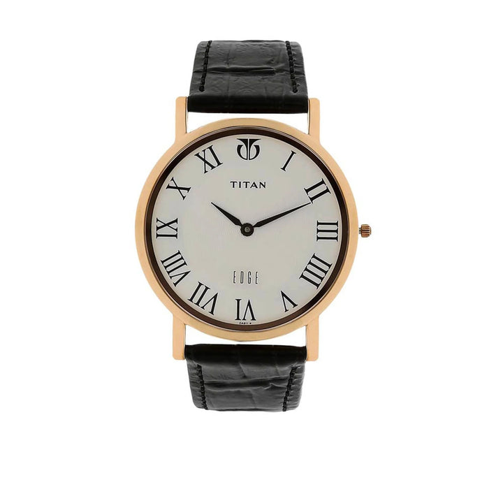 Titan Edge Ultra Slim 37.3mm White Dial Sapphire Crystal Black Leather Strap Men&