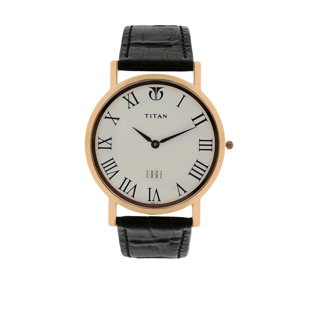 Titan Edge Ultra Slim 37.3mm White Dial Sapphire Crystal Black Leather Strap Men&