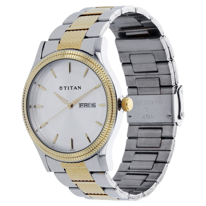 Titan Karishma 40mm Silver Dial Day Date Dual-Tone Stainless Steel Bracelet Men&
