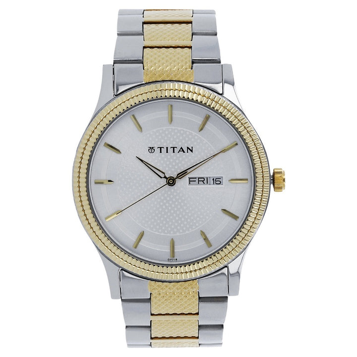 Titan Karishma 40mm Silver Dial Day Date Dual-Tone Stainless Steel Bracelet Men&