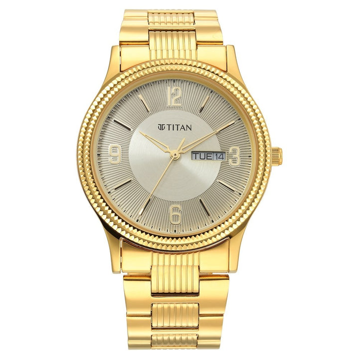 Titan Karishma 40mm Champagne Dial Day Date Stainless Steel Bracelet Men&